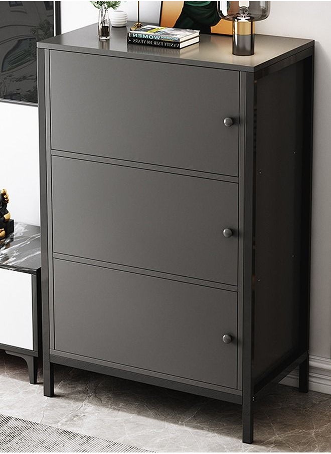 HomarKet - Three Layer Storage Cabinet Freestanding Sideboard with Double Doors Modern Wooden Sideboard Black Side Cabinets for Bedroom Living Room Kitchen Office and Hallway - Image 1