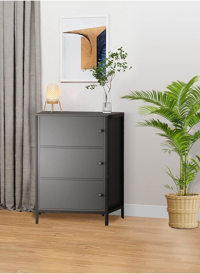 HomarKet - Three Layer Storage Cabinet Freestanding Sideboard with Double Doors Modern Wooden Sideboard Black Side Cabinets for Bedroom Living Room Kitchen Office and Hallway - Image 1
