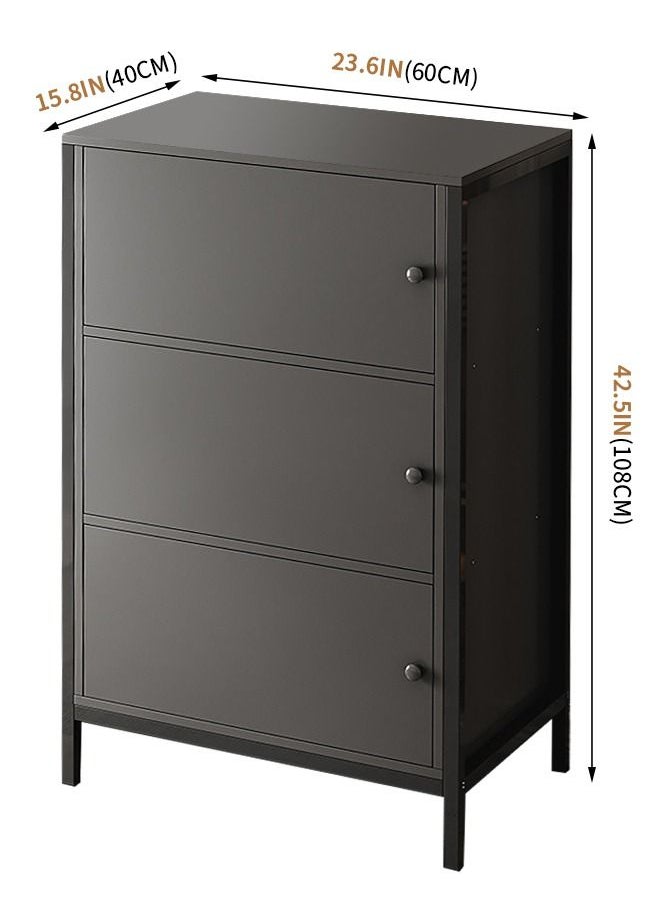 HomarKet - Three Layer Storage Cabinet Freestanding Sideboard with Double Doors Modern Wooden Sideboard Black Side Cabinets for Bedroom Living Room Kitchen Office and Hallway - Image 1