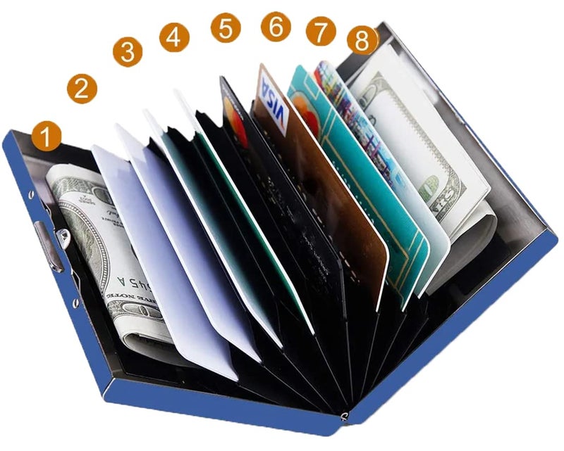 Stealodeal RFID Blocking Stainless Steel ATM/Credit/Debit for Men & Women 8 Slots Card Holder (8 Slots (Blue)) - Image 2