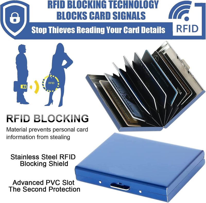 Stealodeal RFID Blocking Stainless Steel ATM/Credit/Debit for Men & Women 8 Slots Card Holder (8 Slots (Blue)) - Image 5