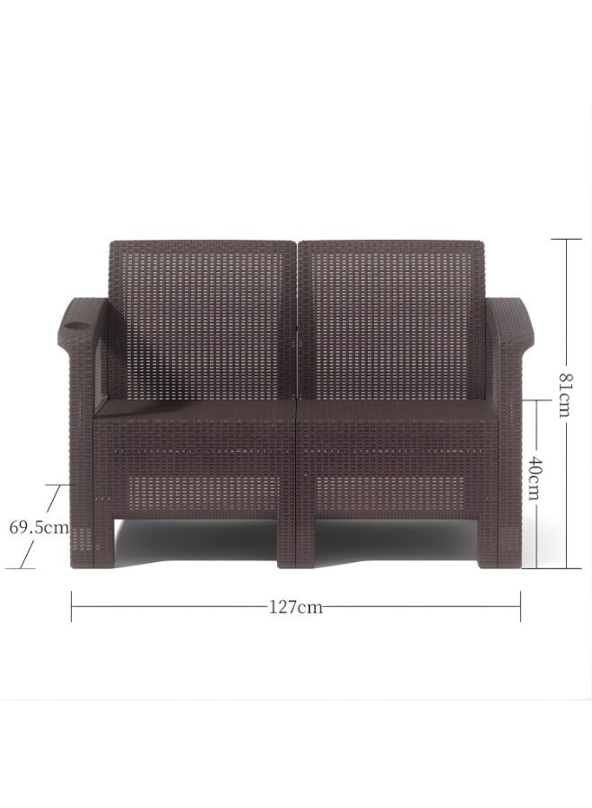 Marcolo 4-Seater Rattan-Style Outdoor Sofa Set – Brown Frame with Beige Cushions, Includes Coffee Table, Modern Patio Furniture - Image 4