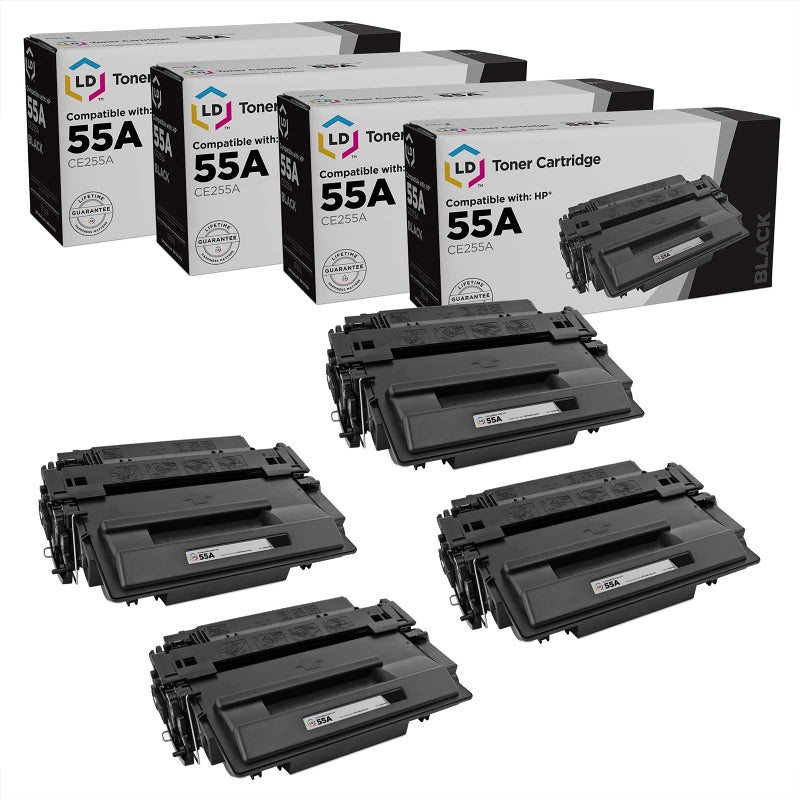 LD Products Compatible CE255A Replacements for HP 55a Black Toner Cartridge for use in Laserjet P3010 P3015n P3015d P3015dn P3015x P3015 M521dn MFP M521dw M525dn SY 4Pack
