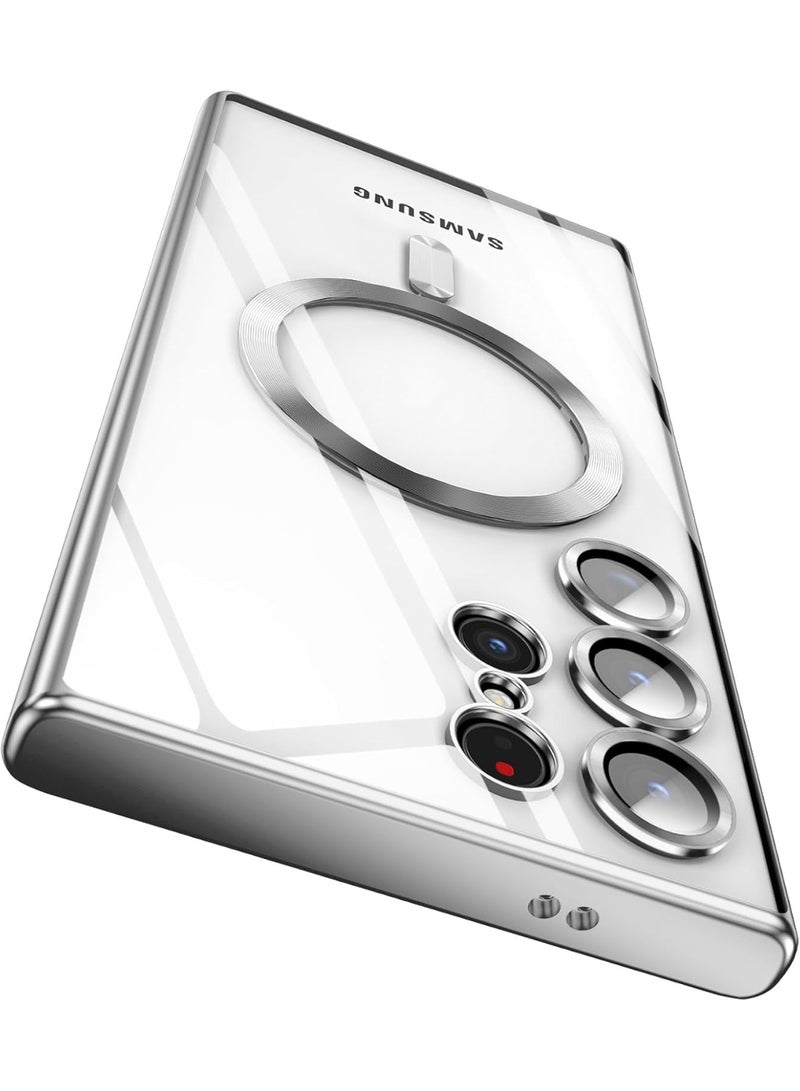 أكاليكس جراب لهاتف Galaxy S25 Ultra، جراب مغناطيسي [متوافق مع Mag-safe] واقي عدسة الكاميرا لهاتف S25 Ultra، تصميم نحيف وفاخر مطلي، شفاف ومقاوم للصدمات، غطاء لهاتف Galaxy S25 Ultra 5G مقاس 6.9 بوصة (فضي) - Image 1