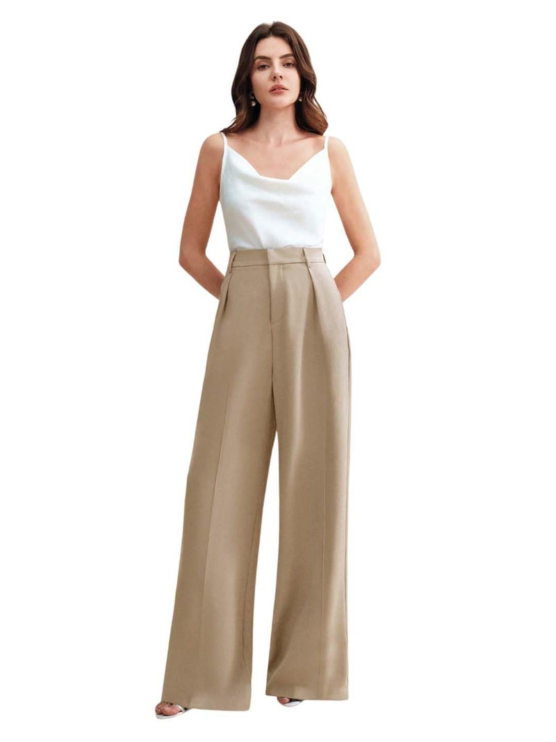 KOTTY Korean Wide Leg Beige Pants for Women Fashion Wear (Beige,XL)-KOTTYWOMENSPANT843XL - Image 1