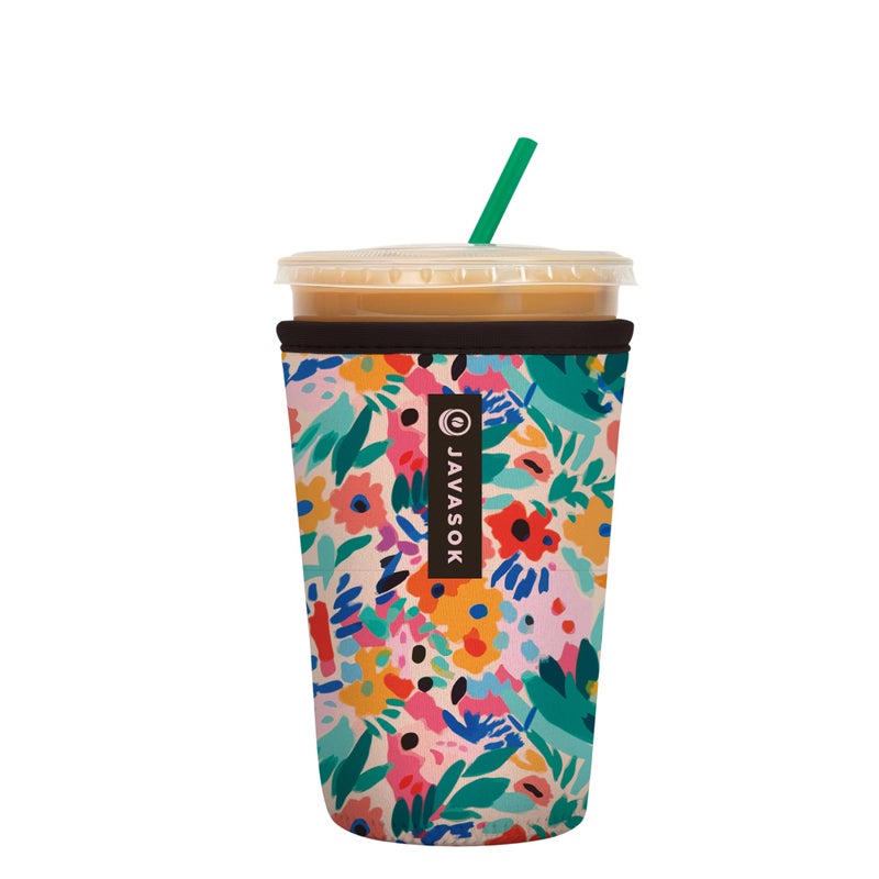 Sok It JavaSok Iced Coffee  Cold Soda Insulated Neoprene Cup Sleeve Abstract Floral Medium 2228oz