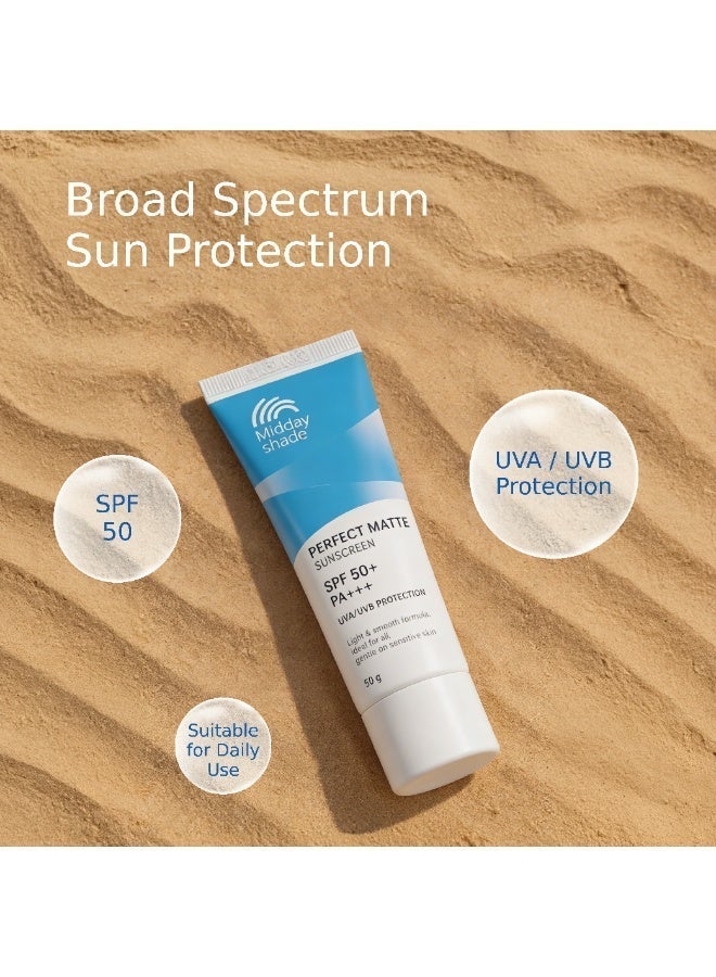 Midday Shade Perfect Matte Sunscreen SPF 50+ PA+++ 50g | Broad Spectrum UVA UVB Protection | Lightweight Matte Finish | Daily Sunscreen for All Skin Types | Pack of 1 - Image 3