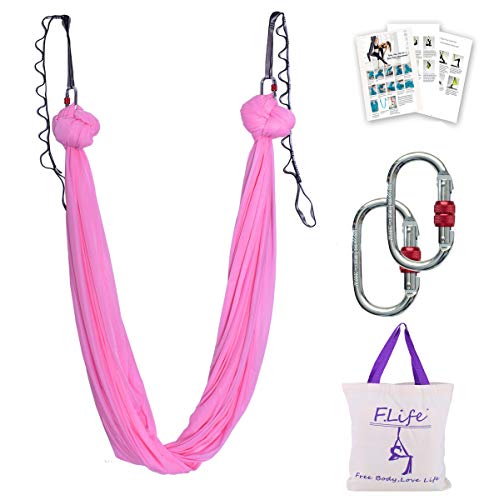 Flife Aerial Yoga Hammock 5.6 Yards Premium Silk Fabric Swing for Antigravity Inversion Include Daisy Chain,Carabiner and Pose Guide (Cherry Pink) - Image 1