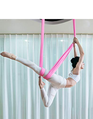 Flife Aerial Yoga Hammock 5.6 Yards Premium Silk Fabric Swing for Antigravity Inversion Include Daisy Chain,Carabiner and Pose Guide (Cherry Pink) - Image 3