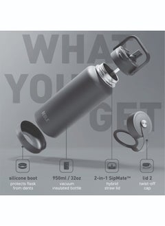 BEOLA 950ml Vacuum Insulated Water Bottle, Double Wall Stainless Steel Thermos Bottle with wide mouth, 2 lids included, Hot Cold Water Flask, Large Sports Bottle with straw lid, 32oz (Lava Gray)  - Image 2