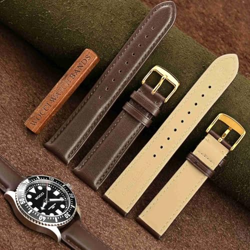 WOCCI 20mm Vintage Leather Watch Band for Men and Women, Gold Buckle (Dark Brown) - Image 3