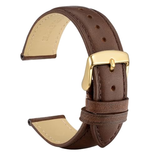 WOCCI 20mm Vintage Leather Watch Band for Men and Women, Gold Buckle (Dark Brown) - Image 1