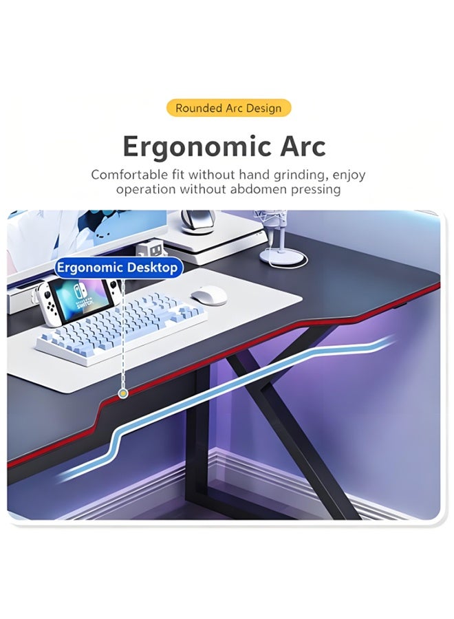 طاولة ألعاب إرجونومية، طاولة كمبيوتر على شكل K مع رف تخزين، محطة عمل مكتب المنزل للكمبيوتر الشخصي. - Image 3