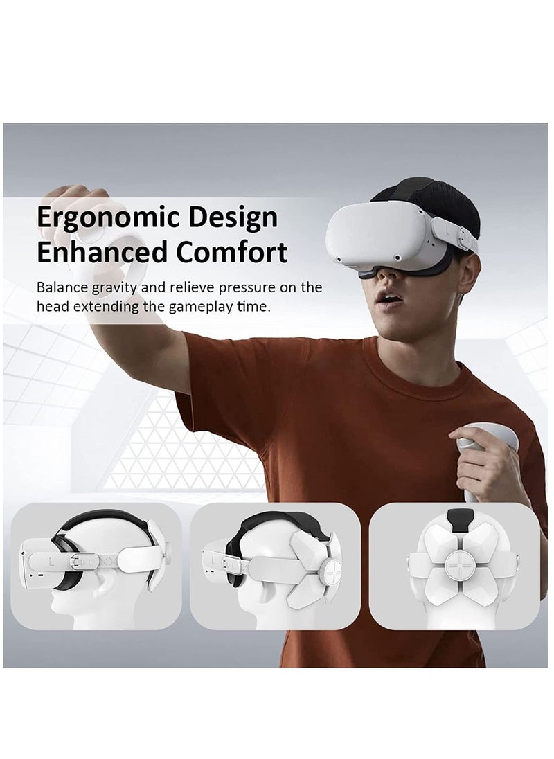 Y&D - Adjustable Headband Compatible for Meta Quest 2, Oculus 2 with Head Cushion, Replacement Elite Strap Comfortable Protective Reduce Pressure - White - Image 1