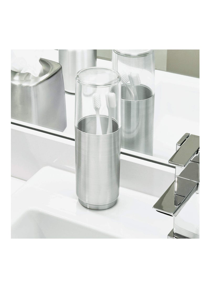 InterDesign iDesign Austin Metal Covered Holder Stand, Holds Regular and Electric Toothbrushes in Master, Guest, Kid's, College Dorm Bathroom, Brushed  - Image 2