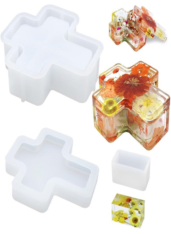 FineGood Cross Storage Box Resin Molds, FineGood Rectangle Cube Epoxy Resin Molds DIY Cross Jar Silicone Molds for Resin Jewelry Storage Box Candle Holder - Image 1