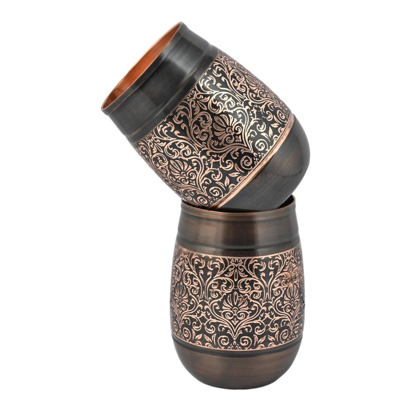 HealthGoodsIn Copper Tumbler Set of 2, Floral Pattern, 250 Ml (8.45 US Fluid Ounce) Capacity For Ayurveda Health Benefits (Straight) - Image 3