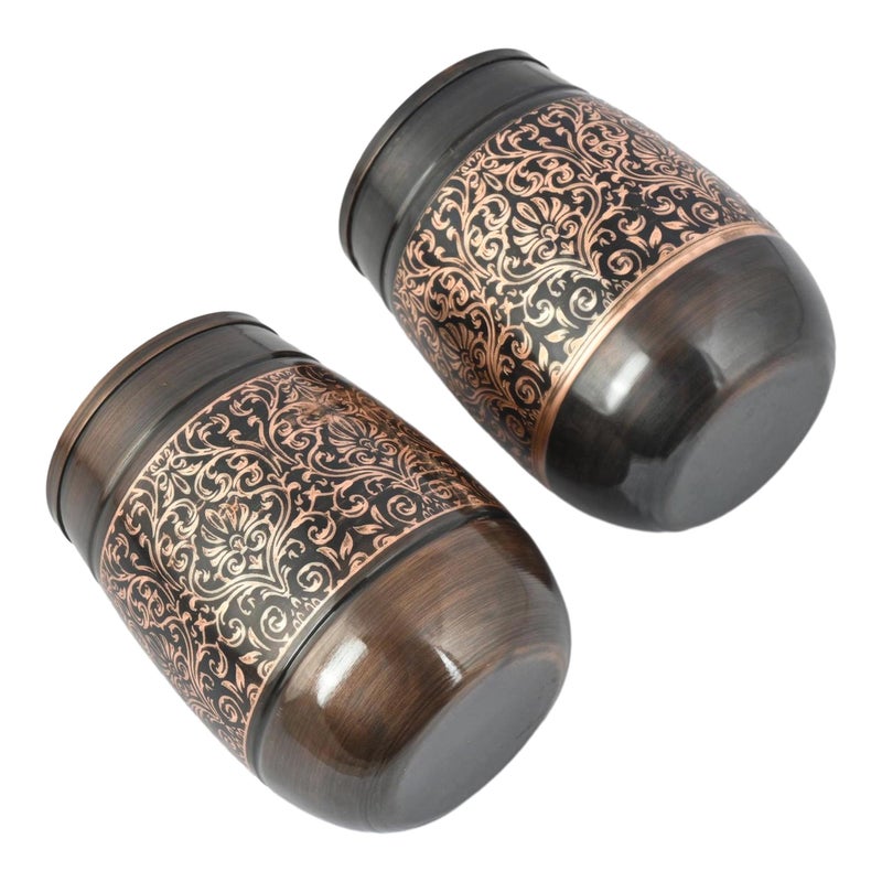 HealthGoodsIn Copper Tumbler Set of 2, Floral Pattern, 250 Ml (8.45 US Fluid Ounce) Capacity For Ayurveda Health Benefits (Straight) - Image 4