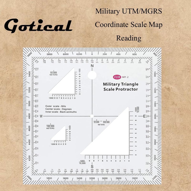 Gotical 1.2mm Transparent Plastic Military UTM/MGRS Coordinate Scale Map Reading and Land Navigation Topographical Map Scale, Protractor and Grid Coordinate Reader - Image 5