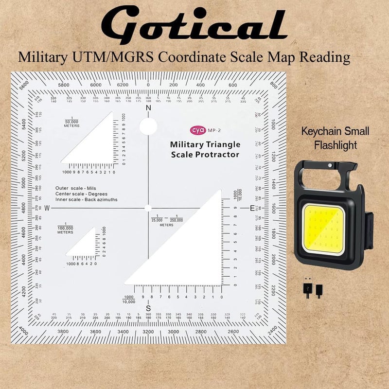 Gotical 1.2mm Transparent Plastic Military UTM/MGRS Coordinate Scale Map Reading and Land Navigation Topographical Map Scale, Protractor and Grid Coordinate Reader - Image 2