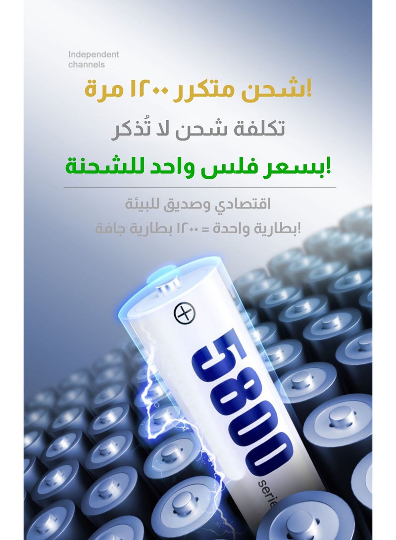ميجيوسيون 8 بطاريات قابلة للشحن 5800 مللي أمبير مع شاحن ذكي بشاشة LCD | 1200 دورة شحن - بطاريات AA عالية السعة - Image 2