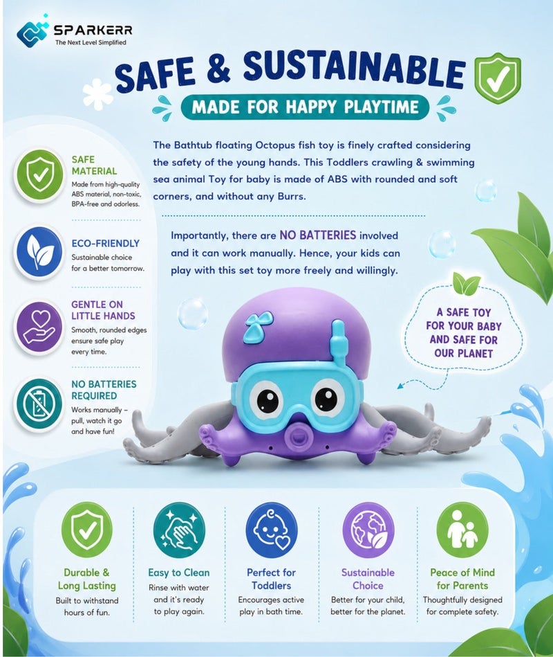 SPARKERR Baby Bathtub toy, Cute crawling Octopus toy for small toddlers baby boy girl, Preschool educational shower toy, Early learning creative toy for kids, Water pool toy for children - Image 4