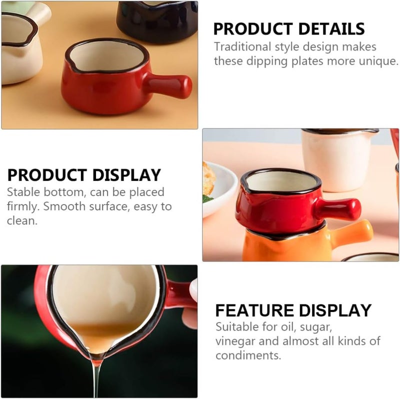 Coffee Syrup 2pcs Mini Ceramic Creamer with Handle Small Coffee Milk Creamer Jug Pitcher Kitchen Sauce Cup with Pouring Spout 50ml Red Coffee Creamer - Image 5