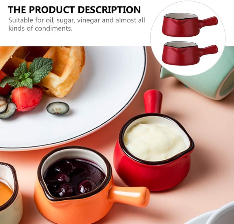 Coffee Syrup 2pcs Mini Ceramic Creamer with Handle Small Coffee Milk Creamer Jug Pitcher Kitchen Sauce Cup with Pouring Spout 50ml Red Coffee Creamer - Image 4
