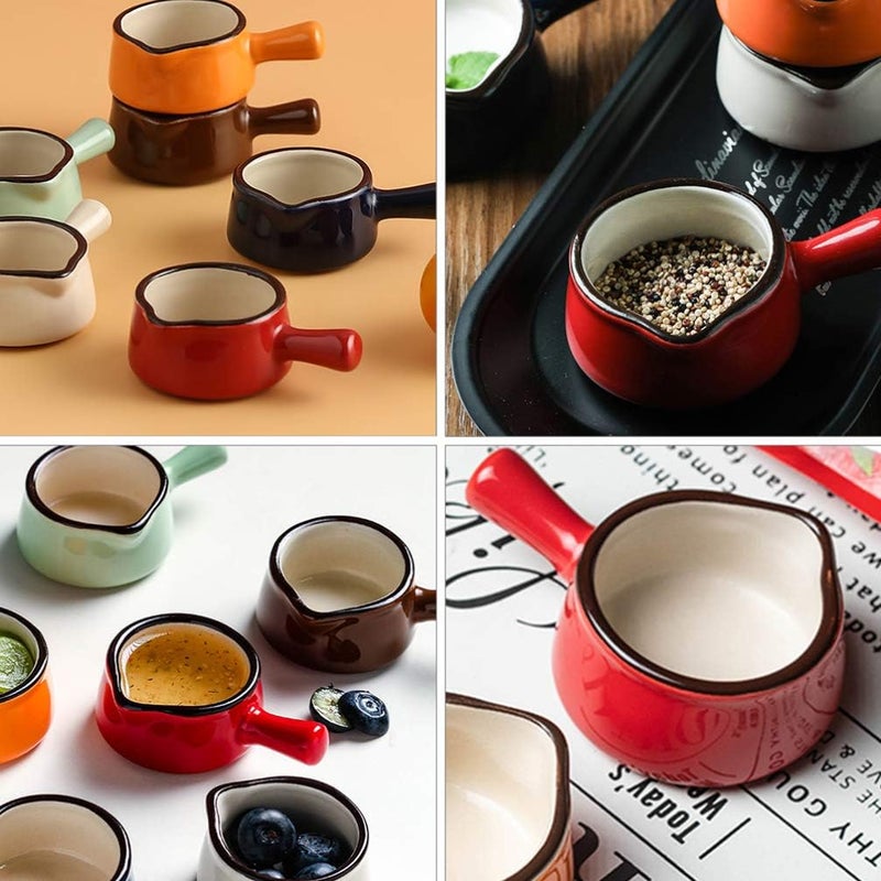 Coffee Syrup 2pcs Mini Ceramic Creamer with Handle Small Coffee Milk Creamer Jug Pitcher Kitchen Sauce Cup with Pouring Spout 50ml Red Coffee Creamer - Image 2