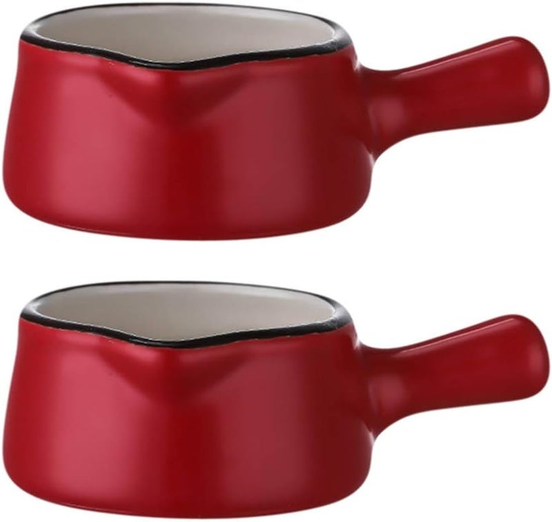 Coffee Syrup 2pcs Mini Ceramic Creamer with Handle Small Coffee Milk Creamer Jug Pitcher Kitchen Sauce Cup with Pouring Spout 50ml Red Coffee Creamer - Image 1