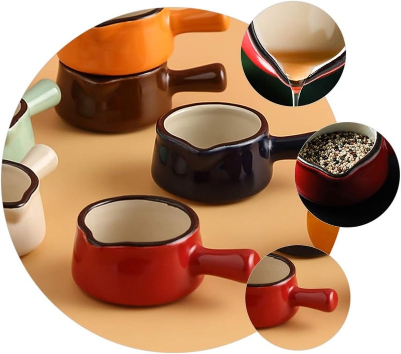 Coffee Syrup 2pcs Mini Ceramic Creamer with Handle Small Coffee Milk Creamer Jug Pitcher Kitchen Sauce Cup with Pouring Spout 50ml Red Coffee Creamer - Image 3