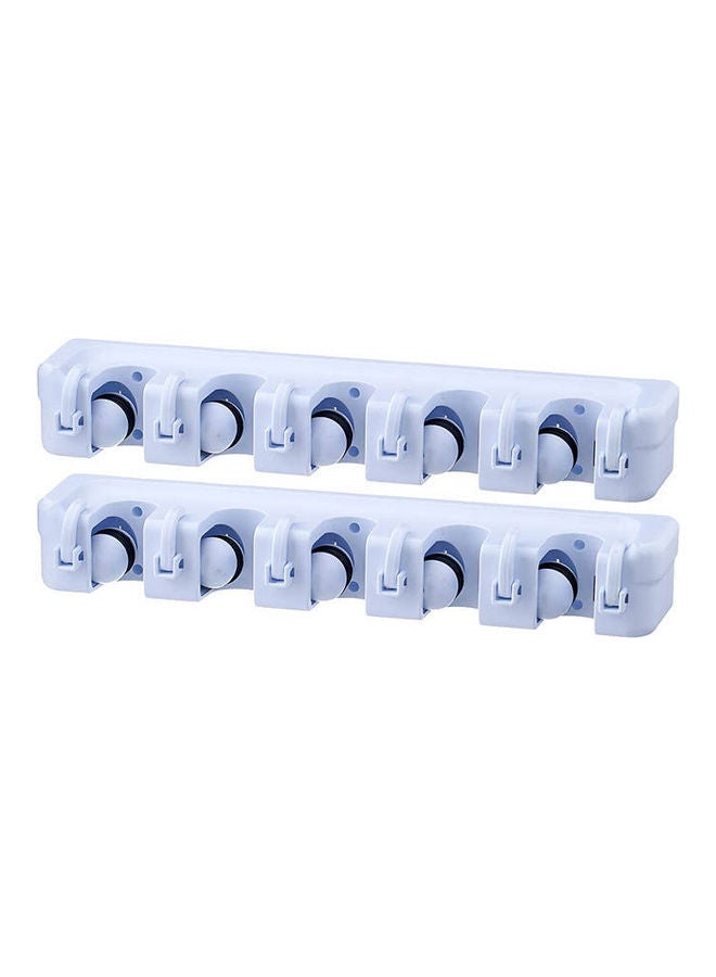 NIBEMINENT Mop And Broom Holder Wall Mount 2 Pack Cleaning Tools Organizer, 5 Rack Slots 6 Hooks White 17 X 4 3cm  - Image 1
