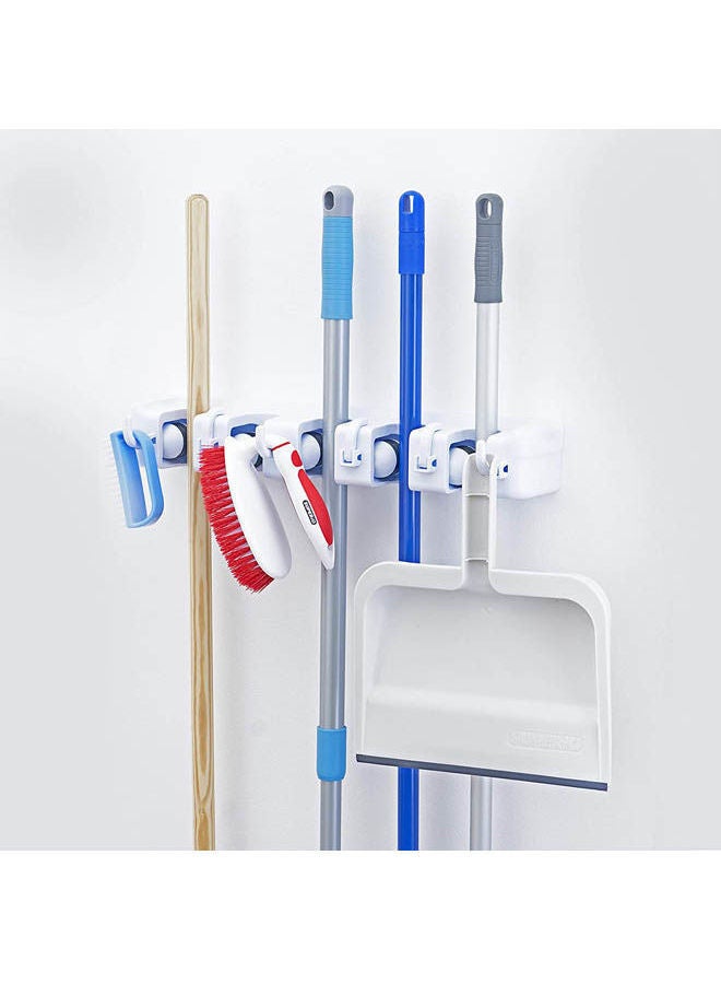 NIBEMINENT Mop And Broom Holder Wall Mount 2 Pack Cleaning Tools Organizer, 5 Rack Slots 6 Hooks White 17 X 4 3cm  - Image 2