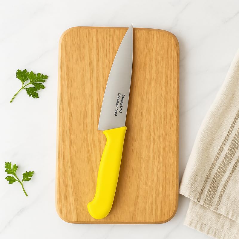 Fitto Stainless Steel Kitchen Knife with Yellow Handle, Sharp Chef's Knife for Cooking and Food Preparation - Image 1