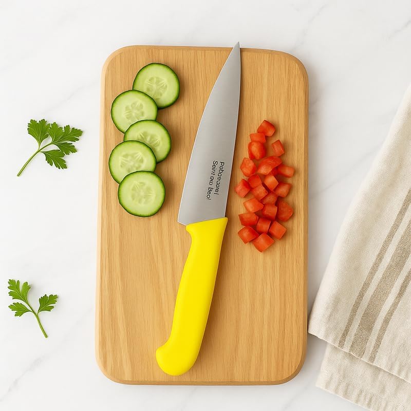 Fitto Stainless Steel Kitchen Knife with Yellow Handle, Sharp Chef's Knife for Cooking and Food Preparation - Image 2