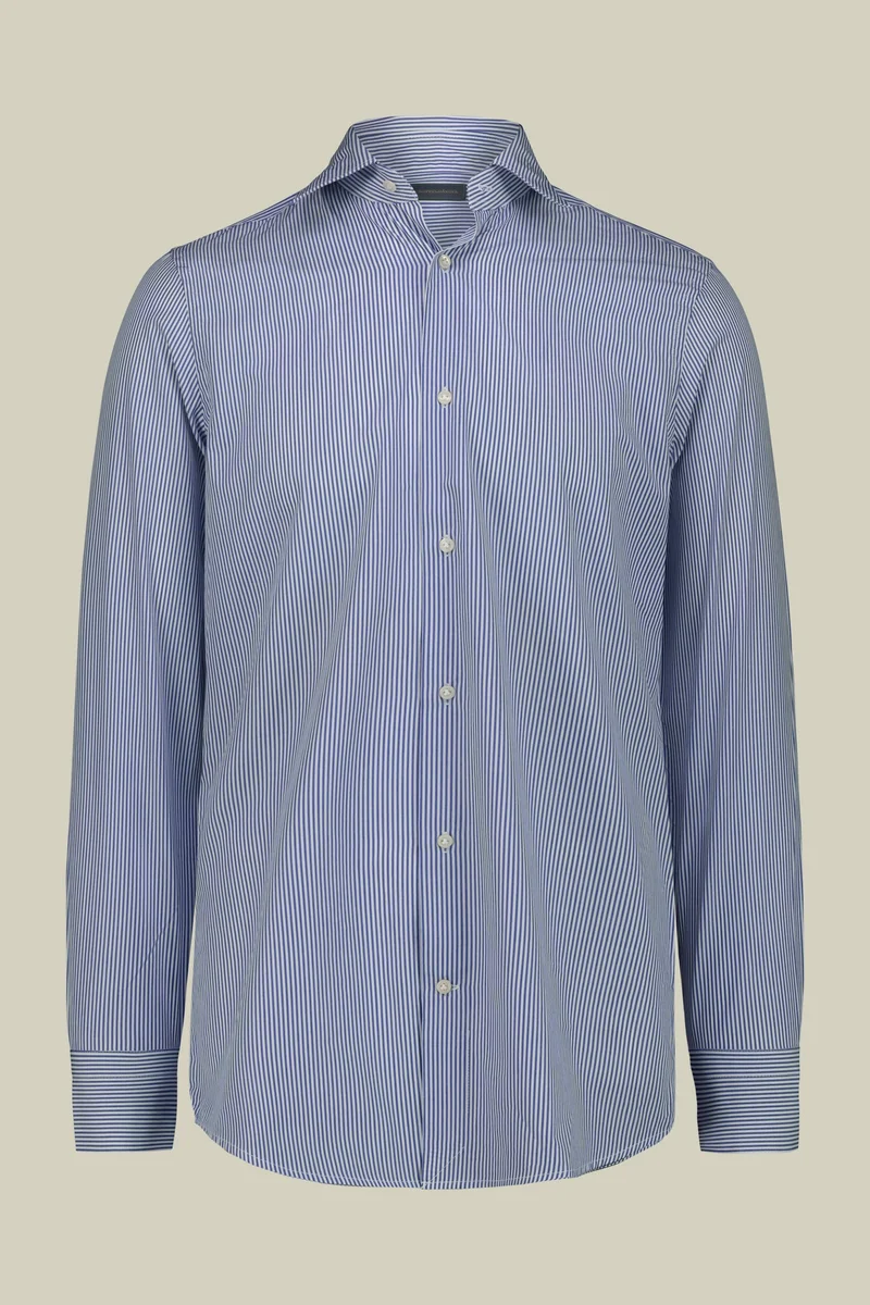 Doppelganger Blue Men's shirt with classic collar in 100% striped cotton - White/Blue for Men | Best Price UAE