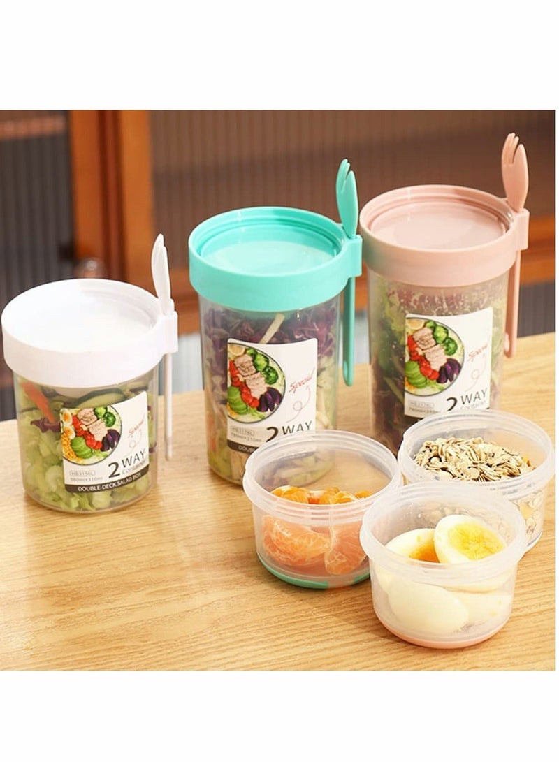 Salad Shakers Keep Fit Salad Meal Shaker Cup Salad Container for Lunch Portable Fruit and Vegetable Salad Cups Container with Fork Salad Dressing Holder Reusable Work (Small Green) - Image 2