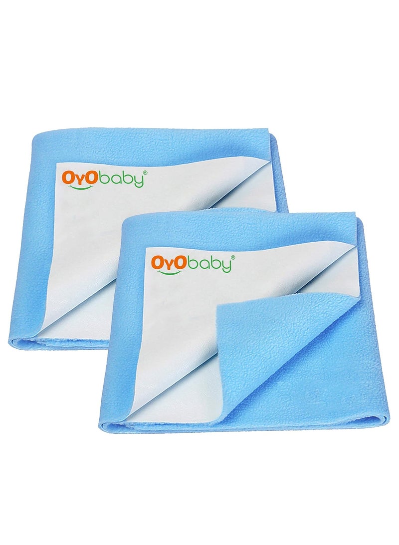 OYO Baby Reuseable Waterproof Dry Sheet for New
  Toddler Infant Baby | Extra Absorbent Quick Dry Sheet | Instadry Anti-Piling
  Fleece Baby Bed Protector Sheet | Pack of 2 (Small - 70 cm x 50 cm), Blue - Image 1