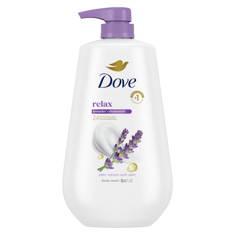 Dove Body Wash with Pump Relax Lavender Oil & Chamomile For 24hr Lotion-Soft Skin Moisturizing Skin Cleanser with No Sulfates No Parabens 30.6 Oz - Image 1