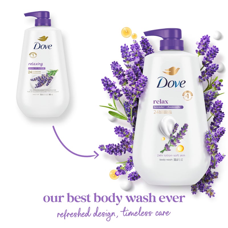 Dove Body Wash with Pump Relax Lavender Oil & Chamomile For 24hr Lotion-Soft Skin Moisturizing Skin Cleanser with No Sulfates No Parabens 30.6 Oz - Image 3