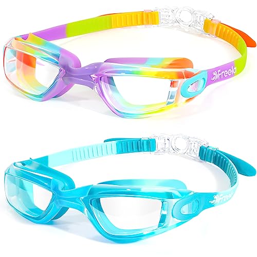 Freela Kids Swim Goggles 2 Pack Swimming Goggles for Kids 6-14 5-7 4-7 3-6 3-5 Boys Girls Toddler Goggles Anti Fog UV Protection Waterproof No Leak Clear Swim Goggles Water Pool Beach Goggles - Image 1