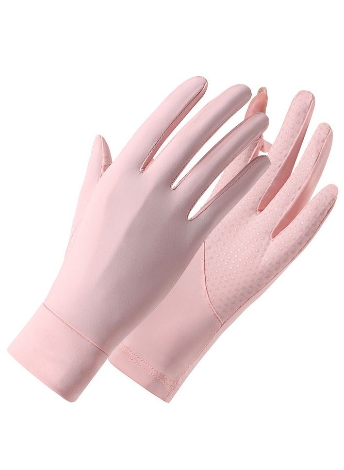 قفازات صيفية نسائية واقية من أشعة الشمس بعامل حماية من الأشعة فوق البنفسجية 50+ | قفازات قيادة مبطنة بالحرير وجيدة التهوية مع حماية من الأشعة فوق البنفسجية - خفيفة الوزن وأنيقة (وردي) - Image 1
