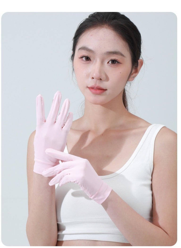قفازات صيفية نسائية واقية من أشعة الشمس بعامل حماية من الأشعة فوق البنفسجية 50+ | قفازات قيادة مبطنة بالحرير وجيدة التهوية مع حماية من الأشعة فوق البنفسجية - خفيفة الوزن وأنيقة (وردي) - Image 4