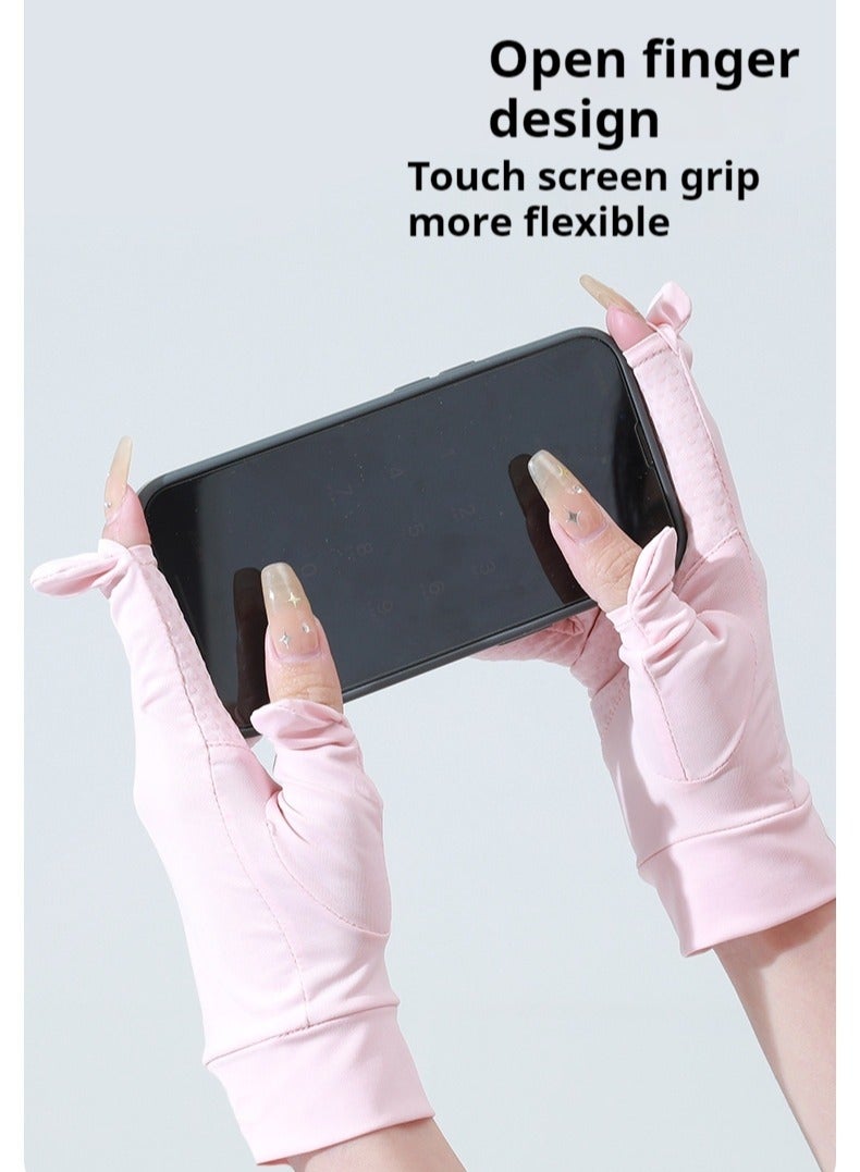 قفازات صيفية نسائية واقية من أشعة الشمس بعامل حماية من الأشعة فوق البنفسجية 50+ | قفازات قيادة مبطنة بالحرير وجيدة التهوية مع حماية من الأشعة فوق البنفسجية - خفيفة الوزن وأنيقة (وردي) - Image 3