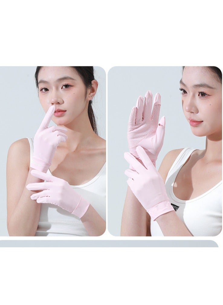 قفازات صيفية نسائية واقية من أشعة الشمس بعامل حماية من الأشعة فوق البنفسجية 50+ | قفازات قيادة مبطنة بالحرير وجيدة التهوية مع حماية من الأشعة فوق البنفسجية - خفيفة الوزن وأنيقة (وردي) - Image 5