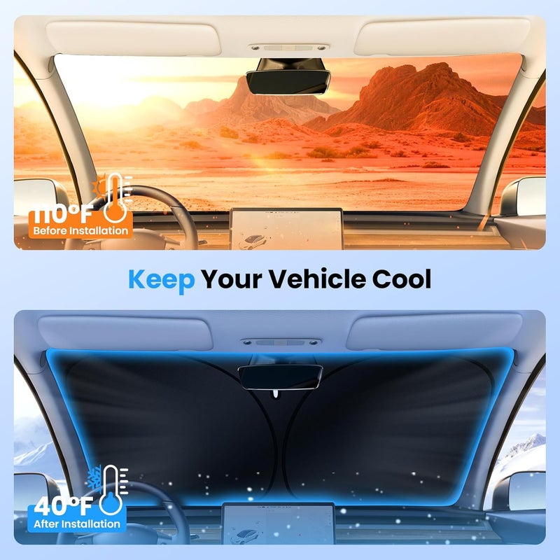 Canvcle Windshield Sun Shade for Mitsubishi Outlander 2022-2024 2025 (NOT for Outlander Sport) Thicken 6-Layer Front Window Sunshade Cover Sun Visor Protector Foldable Block UV Rays Keep Vehicle Cool - Image 3