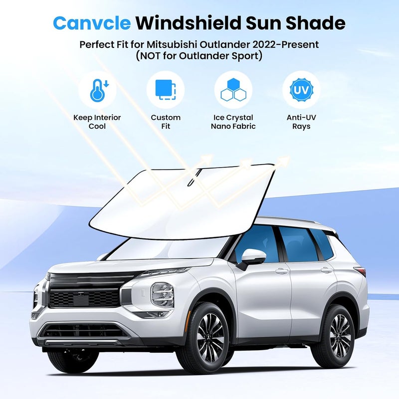 Canvcle Windshield Sun Shade for Mitsubishi Outlander 2022-2024 2025 (NOT for Outlander Sport) Thicken 6-Layer Front Window Sunshade Cover Sun Visor Protector Foldable Block UV Rays Keep Vehicle Cool - Image 2