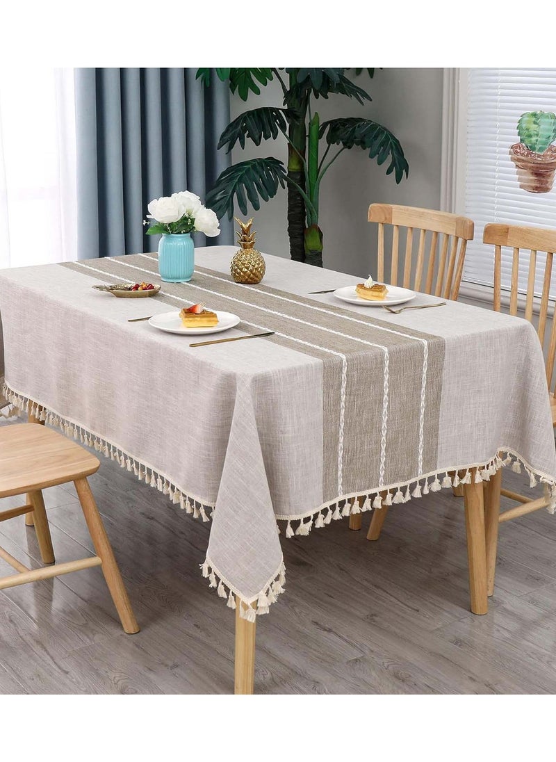 Tablecloth Table Cover for Dining Table, Oil Resistant Cotton Linen Rectangle Table Cloth（140 X 180 cm）