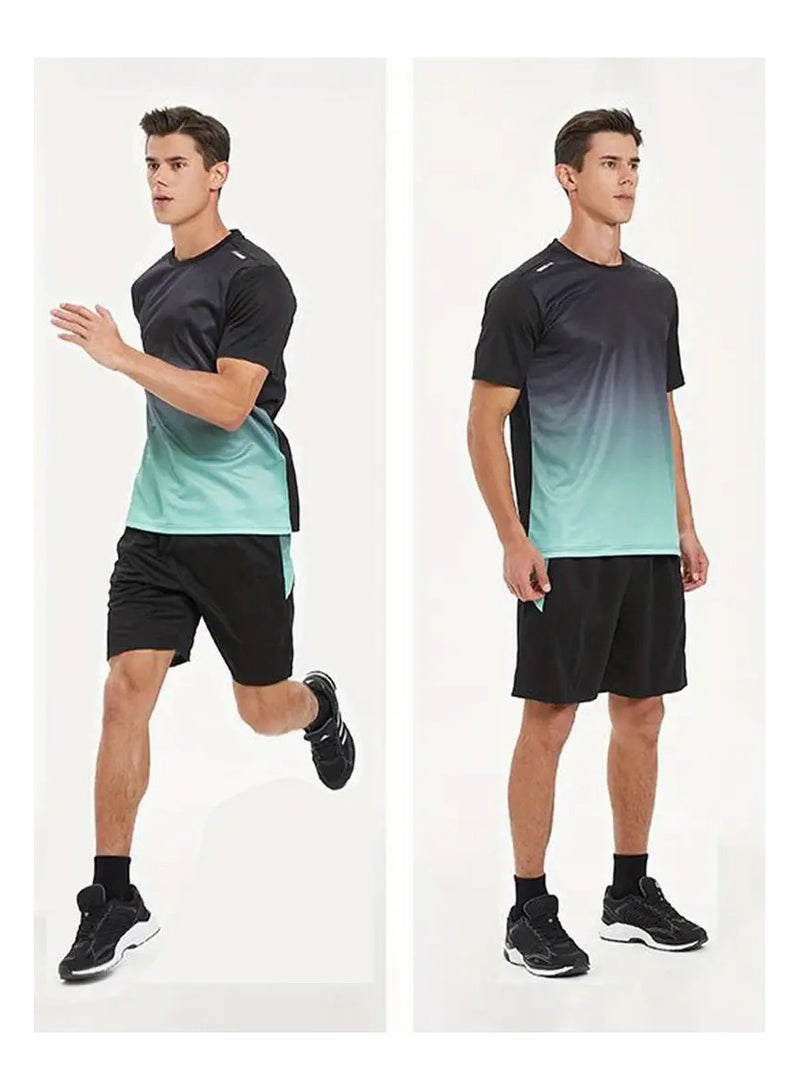 Generic 2-piece Men's sportswear  set  summer running gear Quick-drying short-sleeved T-shirt Sports training fitness clothing Quick-drying Shorts Set - Image 2