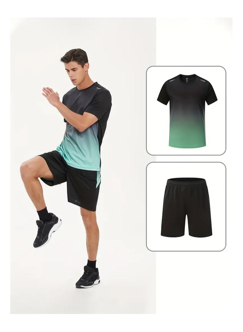 Generic 2-piece Men's sportswear  set  summer running gear Quick-drying short-sleeved T-shirt Sports training fitness clothing Quick-drying Shorts Set - Image 4